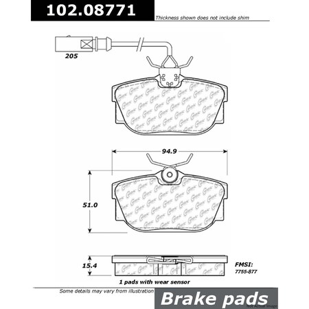 Centric Parts Metallic Brake Pad W/Shims, 102.08771 102.08771